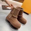 Designer enkellaarzen contrasterende kleur bont splitsen decoratie snowboots Suède leren laarsjes Dames instappers Ronde neus Luxe merk schoenen maat 35-41