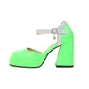 Sandaler ins sommar Green Orange Mary Janes pumpar storlek 34-43 Ankel Wrap Square Toe Chunky High Heels Women Platform Fashion Shoes