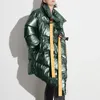 Damen-Trenchcoats, personalisierte Trend-Baumwolljacke, 2023 Winter, lockerer, mittellanger, unregelmäßiger, verdickter, warmer und glänzender Mantel
