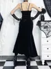 Casual Dresses AltGoth Elegant Vintage Velvet Dress Dark Gothic Halloween Bat High Waist Spaghetti Strap Emo Alternative Indie Clothes