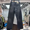 High Street szeroko nogowe spodnie dżinsy mężczyźni kobiety 1 wysokiej jakości zip patchwork hip hop dżinsowy spodnie prawdziwe fotki