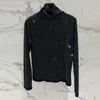 Swetery damskie Wysokiej jakości pełny diamentowy czarny czarny pas startowy wełna mieszanka wełny Slim Pullover 23 Klasyczne koszule dolne