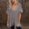 Women's Blouses European And American Style V Neck Short Sleeve Chiffon Pullovers 2023 Summer Half Beaded Personality Top