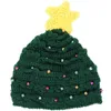 Berets 2pcs Christmas Knitted Hat Adorable Tree Shaped With Star Crochet For Children Kids (Green)