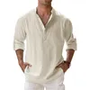 Camisas masculinas de algodão linho para homens casual leve manga longa Henley Beach Hawaiian T 231212