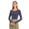 LU-11 Fitness Shirt Yoga Women Long Sleeve Sport Top 2.0 Elasticitet Crew Neck Snabbt Dry Breatble Gym Workout Running T-Shirts