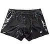 Underpants Men Solid Color Leather Boxers Pants Bulge Pouch Faux Shorts Underwear Male Nightclub Lingeries Clubwear Dance