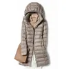 Parkas en duvet pour femmes, grande taille, doudoune longue Ultra légère et mince, automne-hiver, veste bouffante décontractée, Parka à capuche mince, coupe ample, 231213