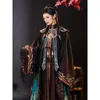 Ethnic Clothing HanTang Chinese Traditional Ming Dynasty Hanfu Womens Stand Collar Black Long Robe Cloud Shoulder Horse Face Skirt Full Set 231212