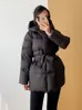 Parkas de plumón para mujer, chaquetas de invierno para mujer, abrigo informal cálido ultraligero, chaqueta acolchada para mujer con cinturón, Parka corta con capucha de talla grande 231212