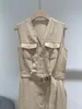 Casual Kleider 2023 Sommer Frauen Tasche Dekoration Gürtel V-ausschnitt Ärmelloses Tank Top Kleid