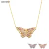 Andywen 925 Sterling Srebrny Złoty Butterfly Luksusowy różowy długi naszyjnik 2021 Fine Jewelry Crystal CZ Spring Jewelry Q05311886589