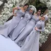 Zarif Uzun Kollu Denizkızı Nedime Elbiseleri Söndürülebilir Etek ile 3D Çiçek Aplikler Uzun Düğün Konuk Resmi Parti Önlükleri Yüksek Boyun Müslüman Gece Elbise