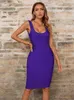 Casual Dresses 2023 Summer Designer Fashion Purple Bodycon Bandage Mini Dress Women Eleant Backless Going Out Evening Club Party