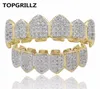 TOPGRILLZ Hip Hop GRILLZ Iced Out Zirkon Fang Mund Zähne Grillz Caps Oben Unten Grill Set Männer Frauen Vampir Grills8105214