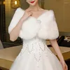 Scarves Elegant Women Wedding Jackets White Black Faux Fur Accessory Bridal Shawl Wraps Cape Winter Evening Party Coat Cloak2754