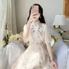 Abbigliamento etnico Stile cinese migliorato Qipao Fata Vestido Abito cheongsam Donna quotidiana Fiore orientale Elegante Hanfu