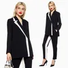 Black Women's Pants Suits Peaked Lapel Contrast Color Blazer Set Formal Wedding Tuxedo Lady Blazer 2 Pieces