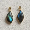 Colares Pingente FUWO 1 PCS Labradorite Natural Banhado A Ouro Brilhante Acessórios De Cristal Polido Para Colar Fazendo PD347