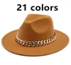 Womence czapki szerokie brzegi z grubym pasmem złotym łańcuchem klasycznym beżowym beżowym czapką czarny kowboj jazz czapki luksusowe fedora kobiety biudyket55555752