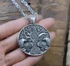 Pendanthalsband 12st Viking World Tree Double Wolf Necklace Wicca Pagan Jewlery for Men Women262N9747556