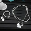 Fashion Luxury necklace designer jewelry heart return to pendant heart shape double-deck chains with pearl necklaces bracelet s925 for party Platinum