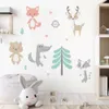 Cartoon Forest Animals Trees BEAR HERER FOX WALL STICKER FÖR KIDS RUM Baby Nursery Room Wall Decals Hem Dekorativa klistermärken
