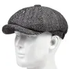 Gierig Rand Hoeden Mode Mannen Baretten Hoed Herfst Vintage Visgraat Octagon Cap S Casual Pompoen Gatsby Platte gorras 231213