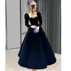 Casual Dresses Ofallsis Square Neck Poad Puff Sleeve Pregen Cocktail Dress 2023 Autumn Brides Red Long Sleeved High End Evening