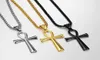 (SM 25*43mm) Kvinnors halsband 316L Rostfritt stål Jesus Ankh Pendant Rolo Chain Jewelry Gold/ Silver/ Black 3mm 24 Inch4739438