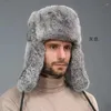 Berets Russian Fur Bomber Hat Men Winter Hats With Earmuffs Trapper Earflap Cap Man Thick Faux Ushanka
