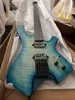 Sky Blue headless diagonal six string electric guitar, white wax wood body, maple neck finger board, factory direct sales