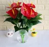 1 bouquet entier de 18 têtes de fleurs d'anthurium artificielles, plante en pot, fleur en soie, décoration de la maison, Shippin3956543