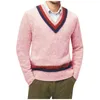 Erkek Sweaters Business Men Pembe V Boyun Yeşil Tululmalar Erkek Giysileri 90'lar Vintage Classic Fit Örgü Jumpers Modu