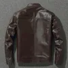 Veste en cuir pour hommes, couche supérieure en cuir de vache, coupe cintrée, col montant, bombardier de loisirs, 100 véritable, Vintage, fermeture éclair courte, M 231212