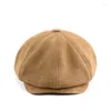 Berets prawdziwa owcza skóra zamsz jesień zima czapka sboy dla mężczyzn w stylu brytyjski styl drobnoziarnisty ośmioboczny wypoczynek beret caps