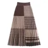 Skirts TIGENA Knitted Long Skirt For Women 2023 Autumn Winter Vintage Patchwork Geometric Print A Line High Waist Pleated Female