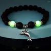 Strand 2023 Gem Armband Stain Steel Luminescence Dolphin Pendant Women Fluorescerande Agate Natural Stone Par Elastic Band Beading