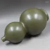 Bottles Chinese Dark Green Glaze Porcelain Gourd Shape Vase 8.7 Inch