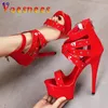 Scarpe eleganti Estate Donna Piattaforma sexy Tacchi alti 15CM Pole Dancing Rivetto Sandali Cinturino alla caviglia Copri tacco Cerniera esotica Ballerina 231212