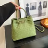 Factory wholesale women shoulder bags 6 colors classic hand-woven retro handbag French thick leather backpack popular buckle fashion bucket bag 420#