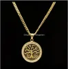 Necklaces Retro Tree Of Life Iced Out Cz Crystal Gold Plated Pendant Stainless Steel With 5Mm 27Inch Cuba Chain Necklace Fashion J9690132