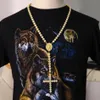 2017 Nytt modehiphopguldpläterat fullt CZ Iced Out Jesus Face Cross Pieces 79cm Långt rosenkranshalsband för män och kvinnor smycken3462