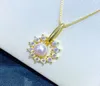 22092604 Collier de bijoux en perles pour femmes akoya 556mm strass zircone fleur de soleil pendentif tour de cou plaqué or jaune 18 carats g7083245