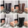 Miui Miui Stiefel mit klobigem Absatz, bequemer Gurt, Gürtel mit Schnalle, Rindsleder, Biker-Kniestiefel, Reißverschluss, Ritterstiefel, modische quadratische Zehen-Stiefeletten, Schuhe I7SM #