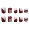 False Nails Nail Art 24PCS Short Press On Wine Red & Blue Lines French Style Full Coverage