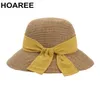 Chapeau d'été jaune pour femmes, visière avec nœud papillon, paille à large bord, marque de styliste, dôme pliable, seau, Hats4975806