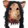 Masques de fête Masque de cochon Roanoke effrayant pour adultes, masque complet en latex d'animaux, mascarade d'horreur d'Halloween avec cheveux noirs H-0061253Y