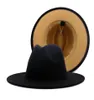 Noir Tan Patchwork Faux Laine Feutre Panama Fedora Chapeaux Noir Feutre Bande Décor Femmes Hommes Jazz Fête Trilby Cowboy Cap5146569