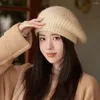 BERETS 2023 WINTER ATMOSPHERE MOHAIR KNIT BERET WOMAN GENTLE TIE ALL MATCHING FACE SMOLL PAINTER HAT BIG HEAD CAP